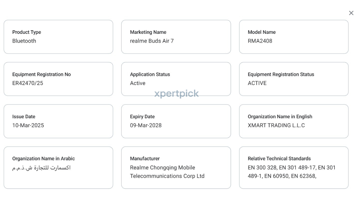 Realme Buds Air 7 TDRA certified