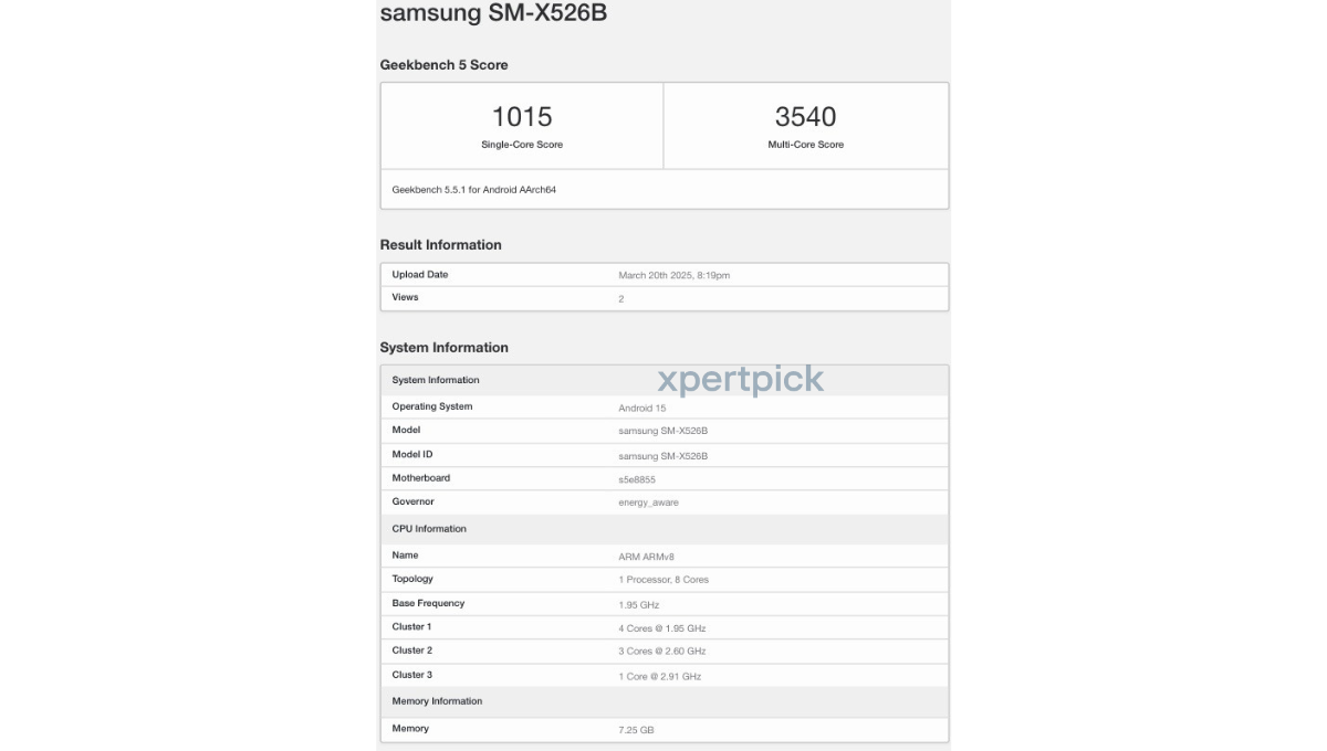 Samsung Galaxy Tab S10 FE 5G Geekbench